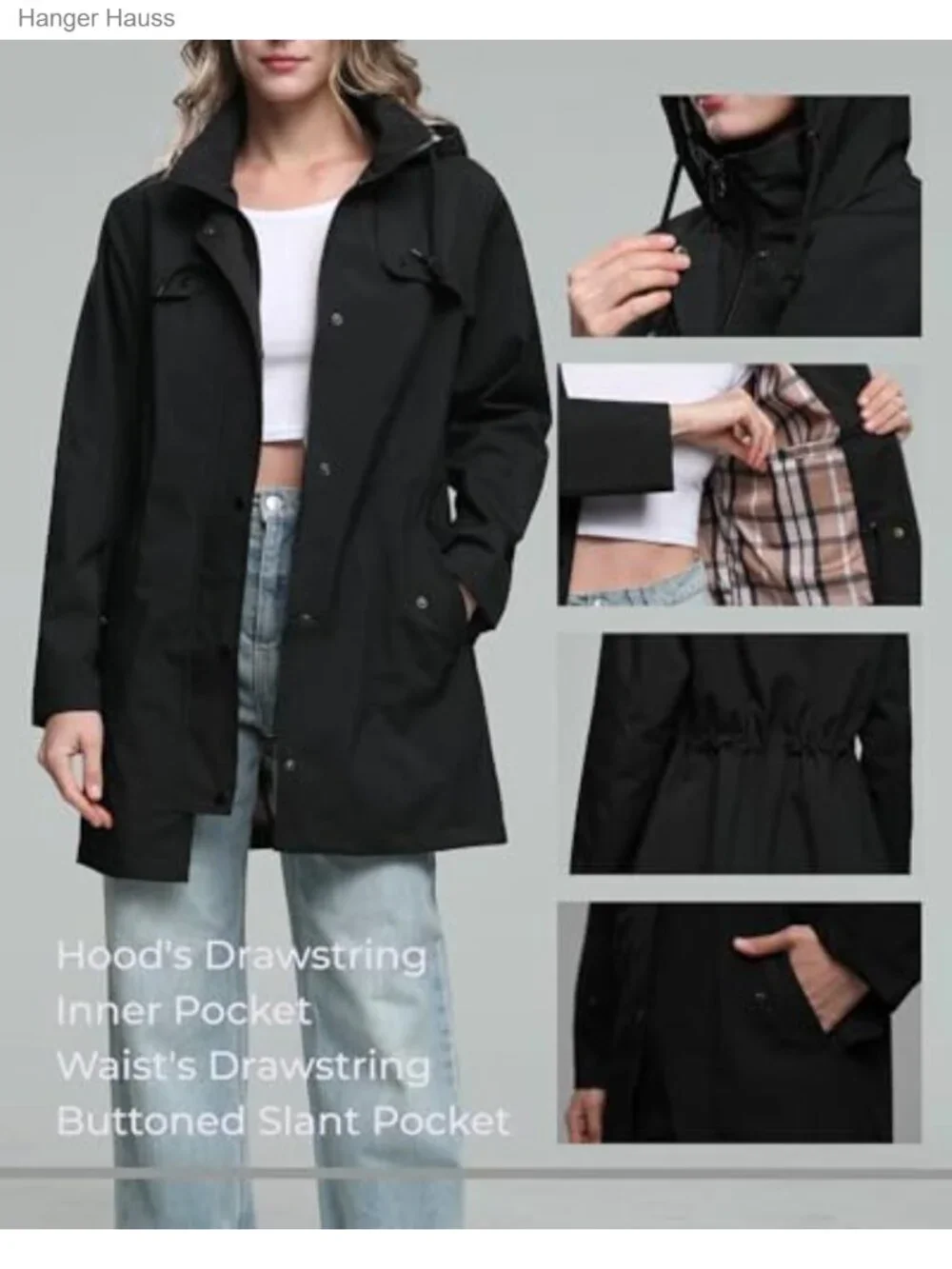 Waterproof Rain Jacket Lightweight Hooded Windbreaker